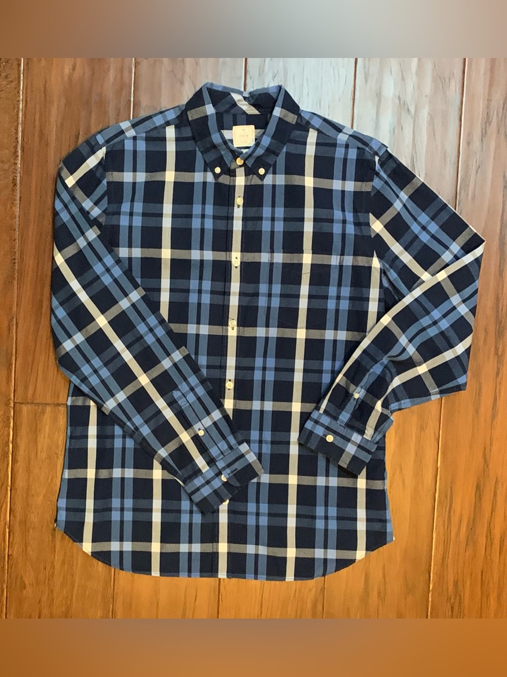 L GAP Mens Lived In Long Sleeve Blue Plaid  Button down 💯 cotton Shirt Sz Large